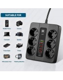 Разклонител с 6 гнезда 3.4А 4 USB Порта и 1 Type-c 3000W